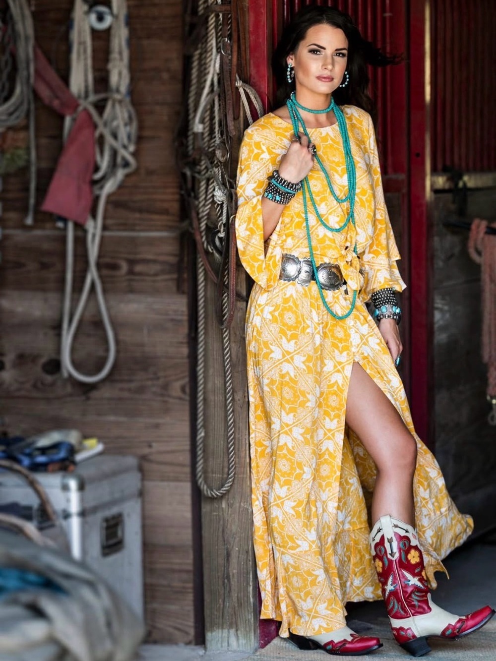 Mustard Yellow Cotton & Rye Outfitters Flowy Boho Skirt and Blouse